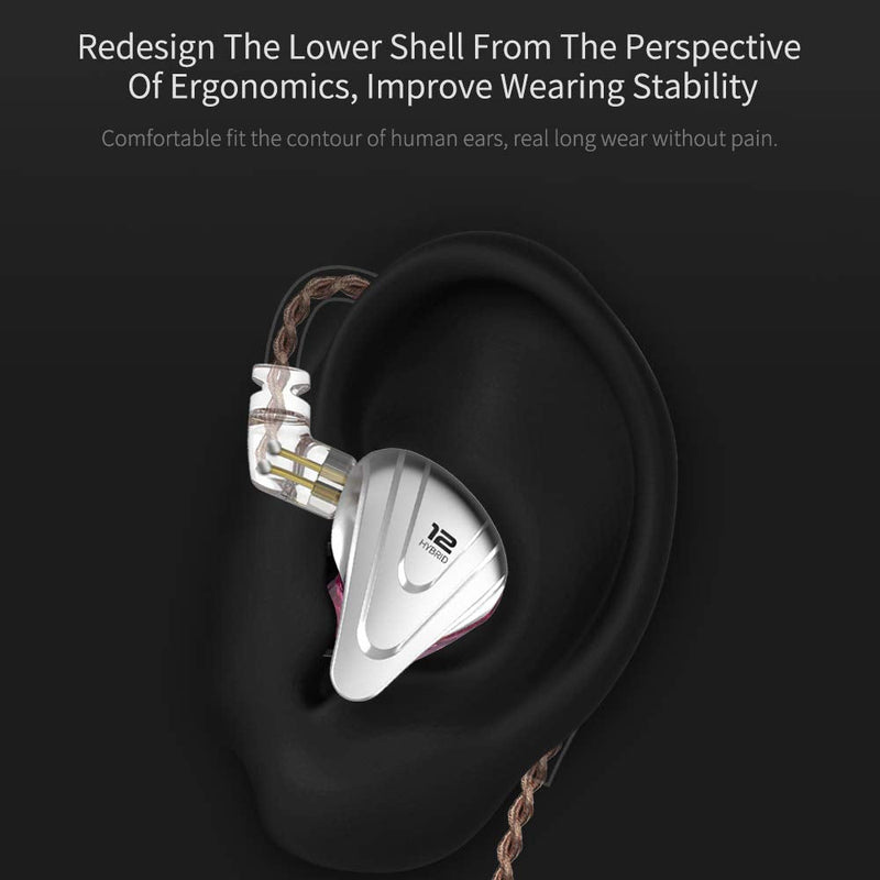 Linsoul KZ ZSX 5BA+1DD 6 Driver Hybrid in-Ear HiFi Earphones with Zinc Alloy Faceplate, 0.75mm 2 Pin Detachable Cable for Audiophile Musician (with mic, Black) with mic