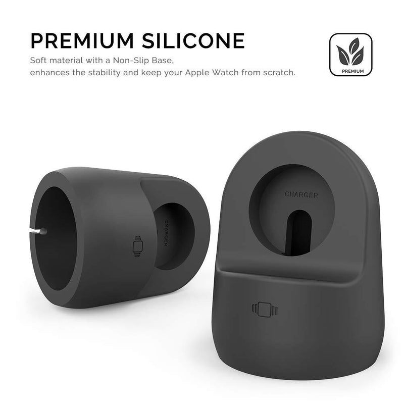 AhaStyle iWatch Stand Silicone Charging Dock Holder Accessories for Apple Watch Series SE/6/5/4/3/2/1(44/42/40/38mm), Supports Nightstand Modeã€Adapters NOT Includedã€‘(Black) Black