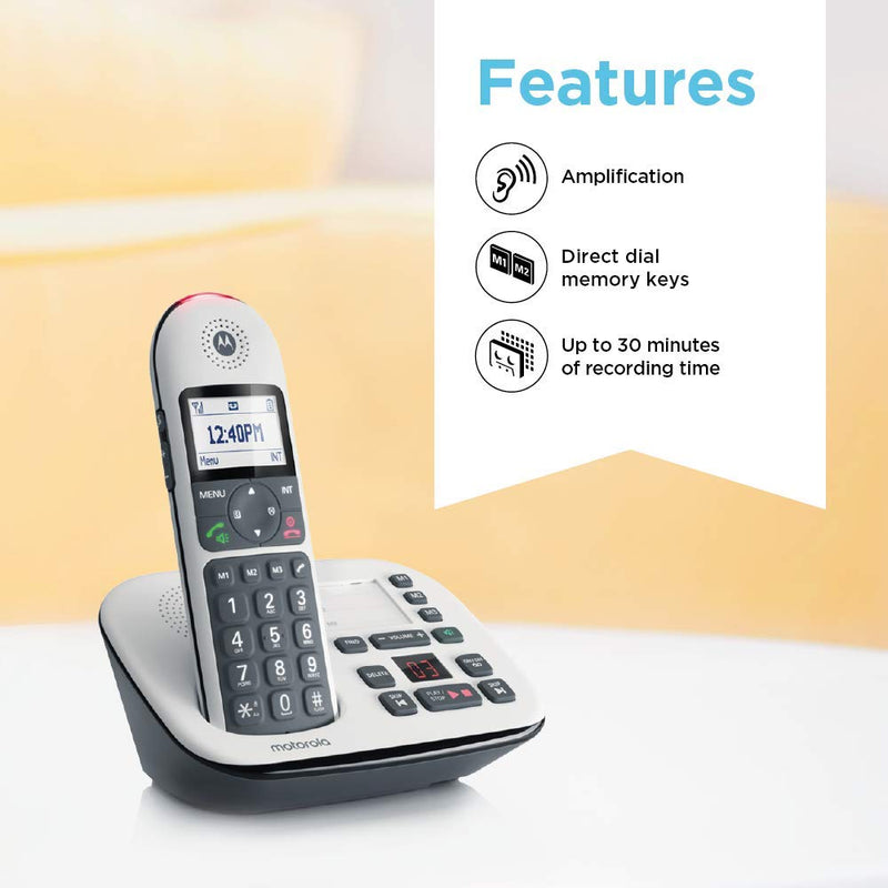 Motorola CD5011 DECT 6.0 Cordless Phone with Answering Machine, Call Block and Volume Boost, White, 1 Handset 1-Handset