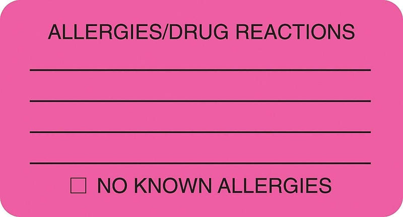 tabbies TAB01730, ALLERY/Drug Reactions Alert Labels, 250 / Roll, Pink ALLERGIES/DRUG REACTIONS (250)