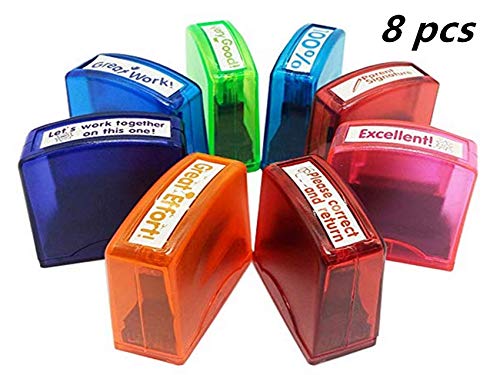 Swity Home Self-Inking Teacher Stamp Set Mess-Free Motivation Teacher Grading Stamp Set Teachers Review Homework Feedback Stamps for Classroom Grading Encouragement Motivation Recognition 8 Pcs