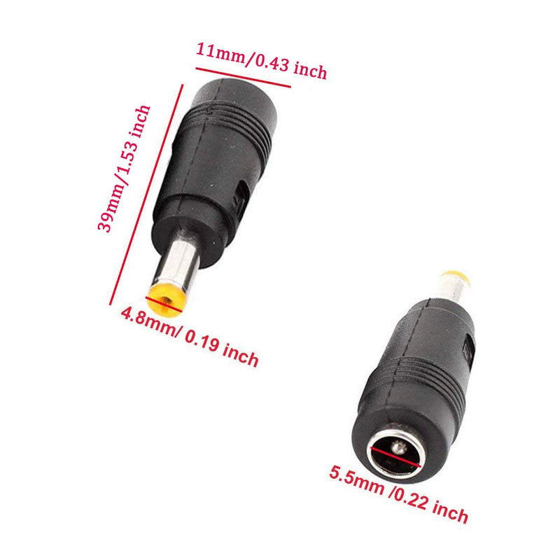 XMHF DC Power Converter Plug, 4.8mm x 1.7mm Male to 5.5mm x 2.1mm Female Jack Adapter Connector Black & Yellow Tip 10pcs