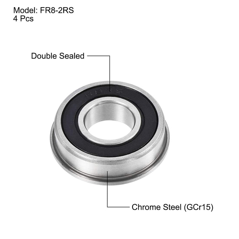 uxcell FR8-2RS Flanged Ball Bearing 1/2"x1-1/8"x5/16" Double Sealed Chrome Steel Bearing 4pcs
