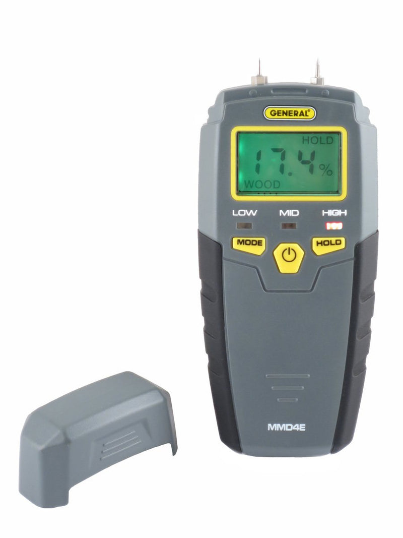 General Tools MMD4E Digital Moisture Meter, Water Leak Detector, Moisture Tester, Pin Type, Backlit LCD Display With Audible and Visual High-Medium-Low Moisture Content Alerts.