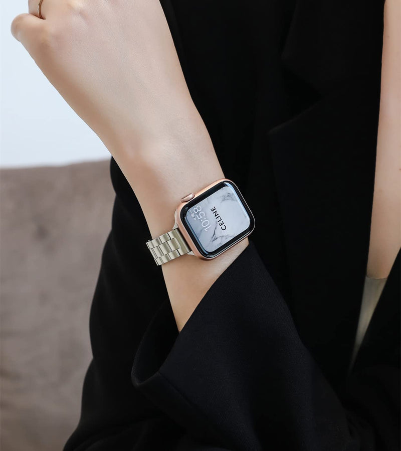 Lenrao Thin Stainless Steel Bands Compatible with Apple Watch 38mm 40mm 41mm 42mm 44mm 45mm for Women, Metal Straps for iWatch Series 8 7 6 5 4 3 2 1 SE Silver 38mm/40mm/41mm