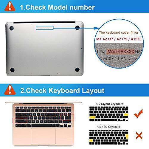 Hard Shell Case Compatible for 2021 2020 2019 2018 MacBook Air 13 inch M1 A2337 A2179 A1932 with Retina Display Touch ID，Case + TPU Keyboard Skin Cover + Screen Protector - Crystal Clear