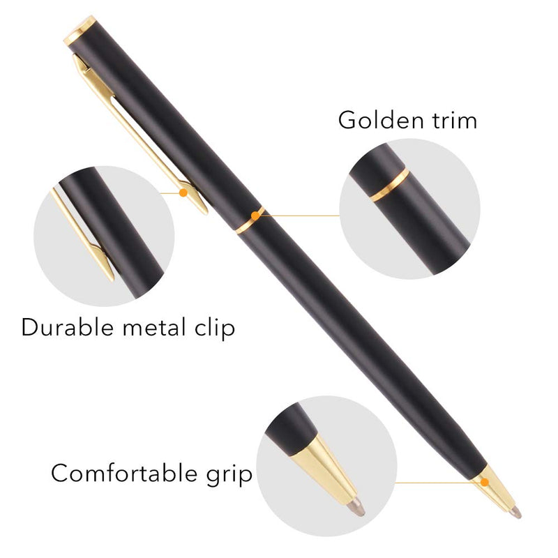 Unibene Slim Metallic Retractable Ballpoint Pens - Matte Black & Gold, Nice Gift for Business Office Students Teachers Wedding Christmas, Medium Point(1 mm) 6 Pack-Black ink