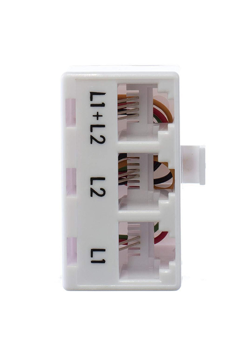 Telephone Splitter 2 Line Adapter - 3-Way Splitter (Line 1, Line 2, and Twin Line) - Dual Line Separator - 4 Conductor Connector (2 Phone Lines) - White, 3 Pack White, 3 Way