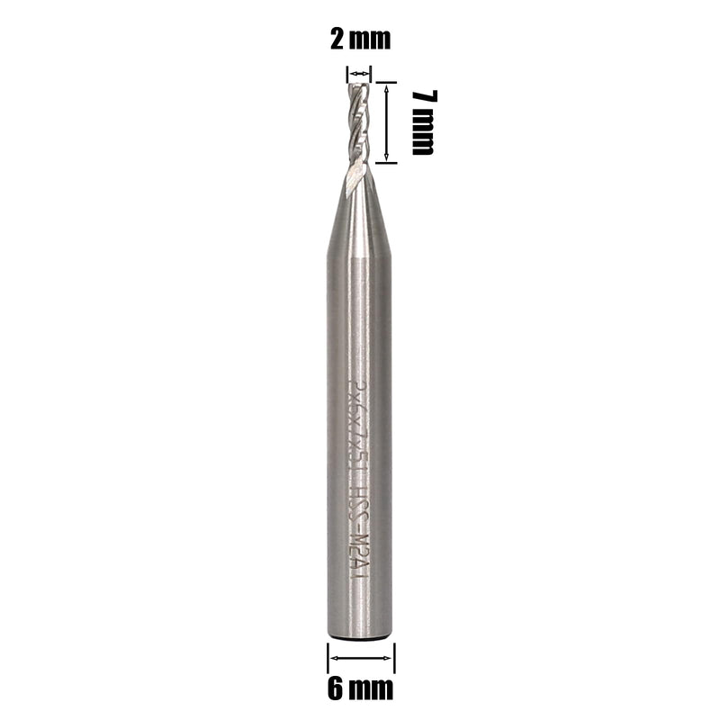 AKYLIN end mill, CNC milling cutter, 6 mm, shank diameter 2 mm, 4-flute end mill, metal, HSS spiral milling cutter for aluminum, wood, etc. 6x2x7mm HSS spiral cutter