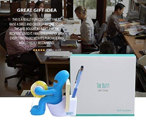 The Butt – Funny Gift for Men or Women who Have Everything – Novelty Tape Dispenser with Pen Holder – Great as an Unusual Going Away Gift for Coworker – Office Gag Gift Blue