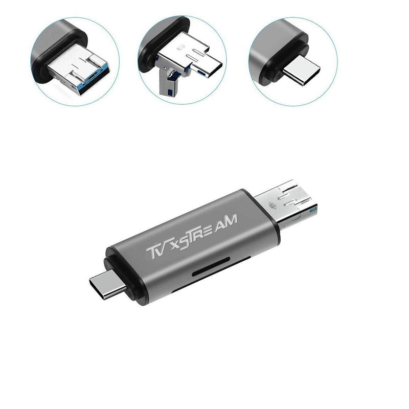 SD Card Reader, 3-in-1 USB 2.0 / USB C/Micro USB Card Reader - SD, Micro SD, SDXC, SDHC, Micro SDHC, Micro SDXC Memory Card Reader for MacBook PC Tablets Smartphones with OTG Function, Silver