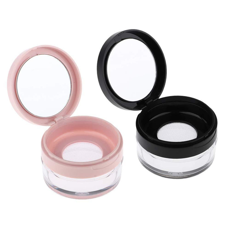 AKOAK 2 Pcs Capacity 20 ml(0.67 oz) Empty Reusable Plastic Loose Powder Compact Container DIY Makeup Powder Case with Sponge Powder Puff,Mirror and Elasticated Net Sifter