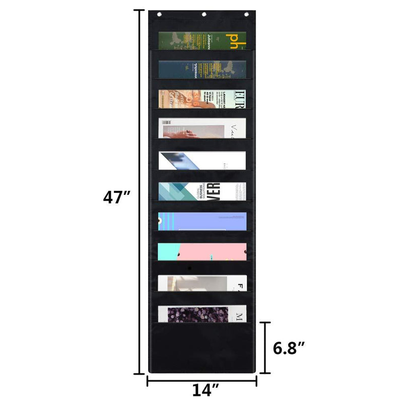 Godery Premium Hanging File Folder Organizer, 10 Pockets, 3 Hangers Cascading Wall Organizer，Perfect for Home Organization, School Pocket Chart, Office Bill Filing. Wall or Over Door Mount 10 pocket