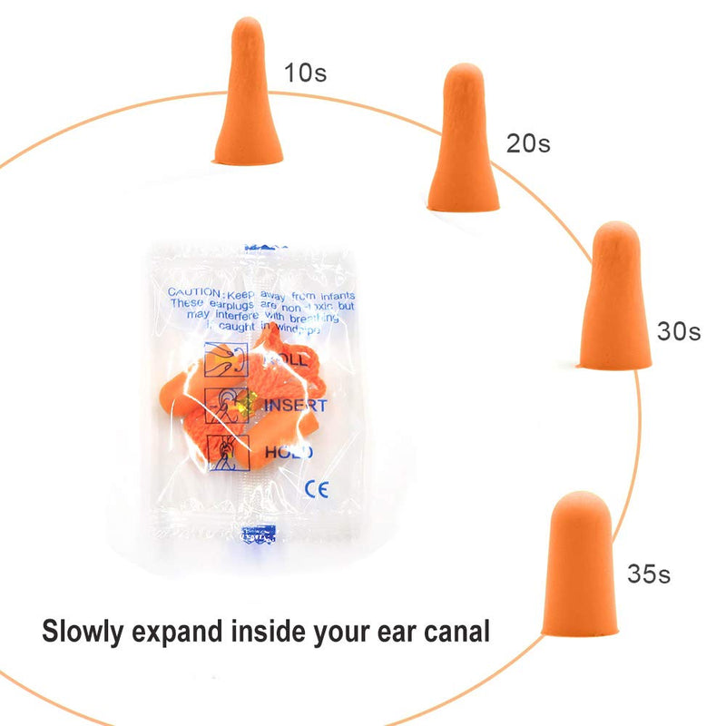 Foam Corded Ear Plugs 20 Pair - Soft NRR 32dB Noise Cancelling Sound Blocking Disposable Orange for Sleeping Snoring Studying Noise Hearing Protection Construction Shooting Sports Mowing Woodworking 40