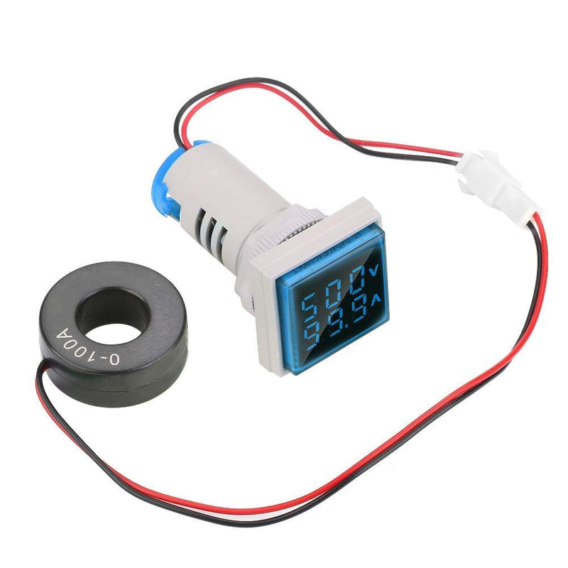 Hyuduo LED Display Voltmeter, Voltage Tester Current Detector Square 22mm Dual Display Panel Voltmeter Ammeter AC 0-100A 60-500V Meter Indicator (Blue) Blue