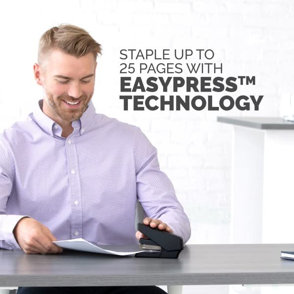 Fellowes® LX840™ Half Strip EasyPress™ Desktop Stapler with Anti-Microbial Technology, 25-Sheet Capacity, Black