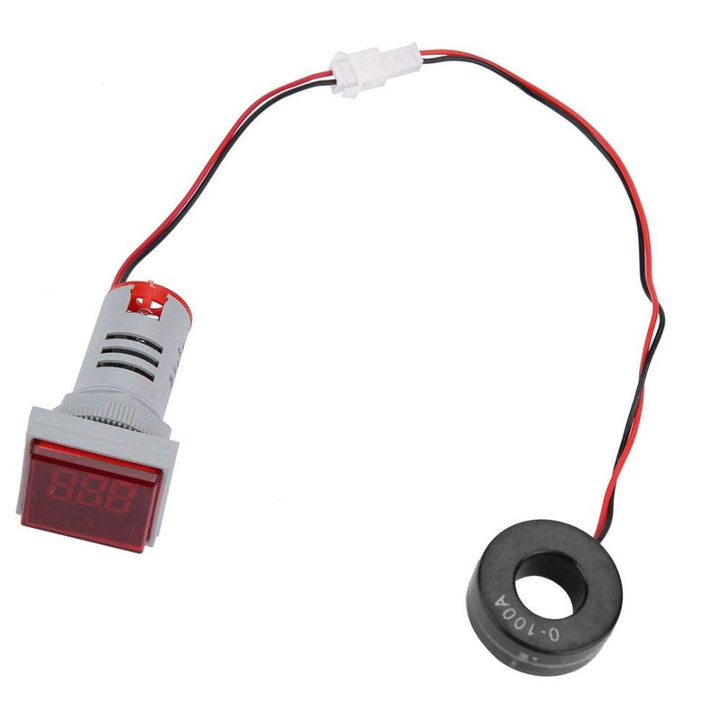 0-100A Digital Ammeter AC Current Meter LED Square Indicator Lamp Light Signal(Red)