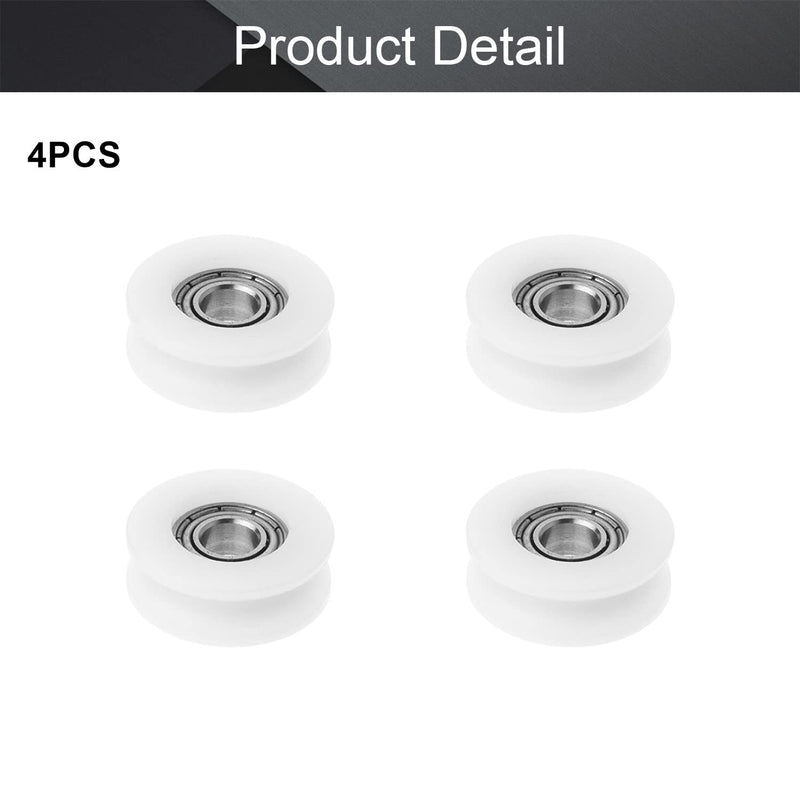 MroMax Nylon Plastic Pulley U-Shape Groove Wheel 6x22x8mm Guide Bearing Pulley Rail Ball Wheel for Driving Mechanical Equipment, Doors and Windows White 4Pcs
