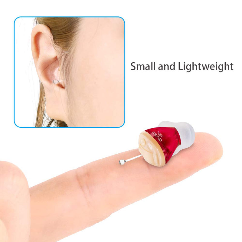 IncenSonic Hearing Amplifier with Digital Noise Reduction to Aid and Assist Hearing for Adults Hearing Enhancement ITC Style (Red, Right) Red