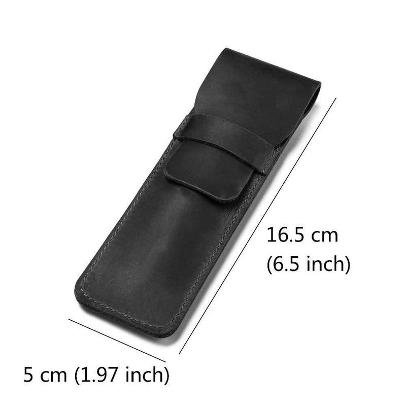 Daimay Leather Pen Case Holder Handmade Fountain Multi Pens Pouch Crazy Horse Leather Pen Protective Sleeve Cover â€“ Black