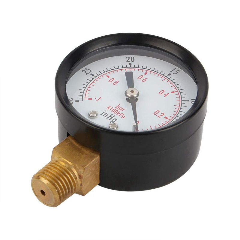 Universal Fitted Vacuum Pressure Gauge, 2" Vacuum Pressure Gauge for Air Compressor Water Oil Gas 1/4" NPT Lower Mount MF