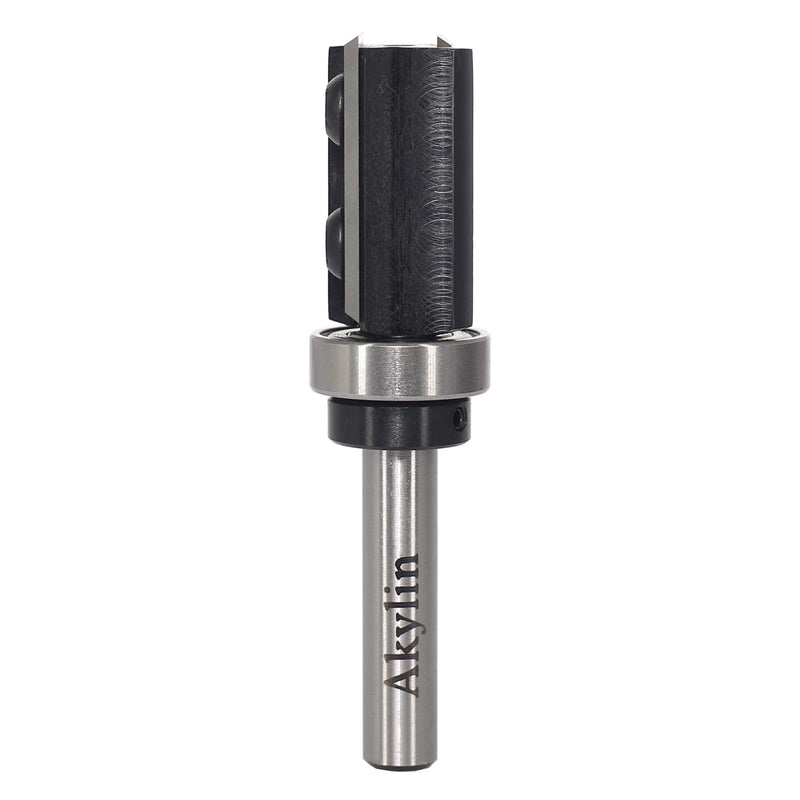 AKYLIN reversible flush cutter 8 mm shank, 4-sided interchangeable carbide blade, flush cutter router with ball bearing, wood cutter for edge processing, flush cutter, bottom bearing, 8 x 19 x 30 mm
