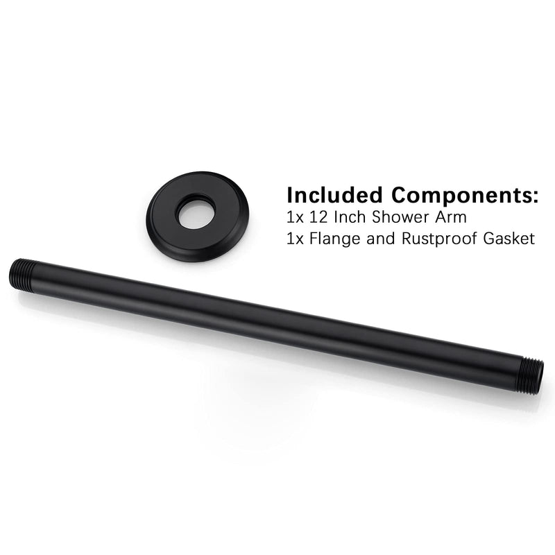 Anpean 12 Inch Shower Arm and Flange Matte Black, Ceiling Mounted Shower Arm for Rain Shower Head 12 Inches