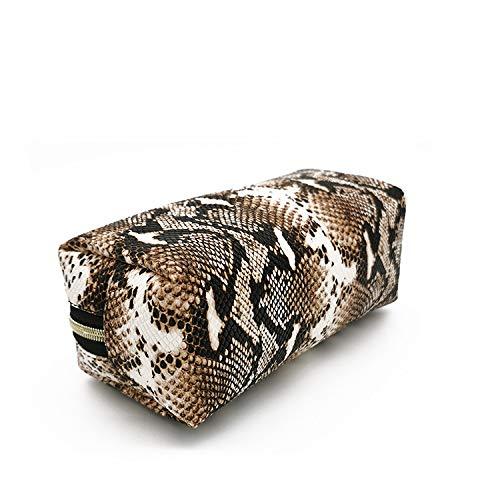 2 Pack Makeup Bag Organizer Set Portable Large Cosmetic Pouch Travel Brush Holder PU Handbag with Gold Zipper Pencil Storage Case for Women Purse,Snake Skin Snake skin