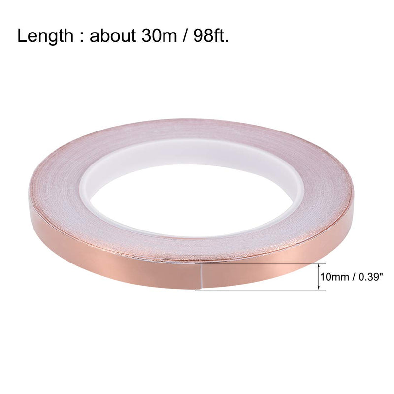 uxcell Single-sided Conductive Tape Copper Foil Tape 10mm x 30m(98ft) for EMI Shielding, Stained Glass, Electrical Repairs