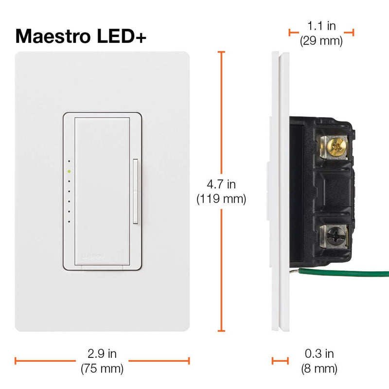 Lutron Maestro LED+ Dimmer for Dimmable LED, Halogen and Incandesent Bulbs | Single-Pole or Multi-Location | MACL-153M-AL | Almond 1 Pack