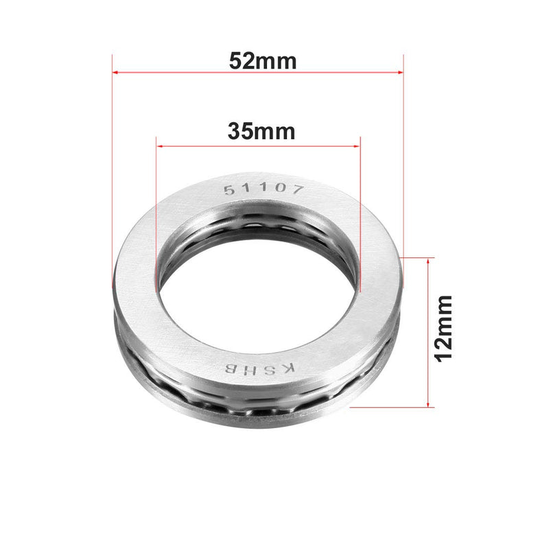 uxcell 51107 Thrust Ball Bearings 35mm x 52mm x 12mm Chrome Steel ABEC3 Single Row Roller 2pcs