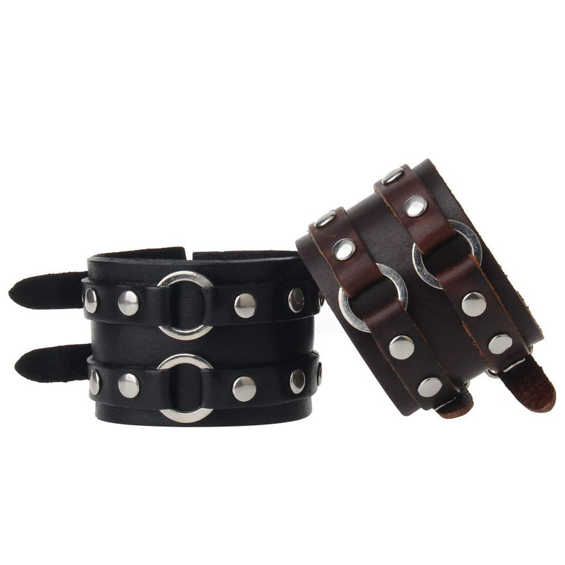 GelConnie Punk Leather Cuff Bracelet Adjustable Straps Wrap Bracelets Arm Armor Cuff Gothic Leather Wristbands for Men, Women Round Parts Leather Wristband-Black