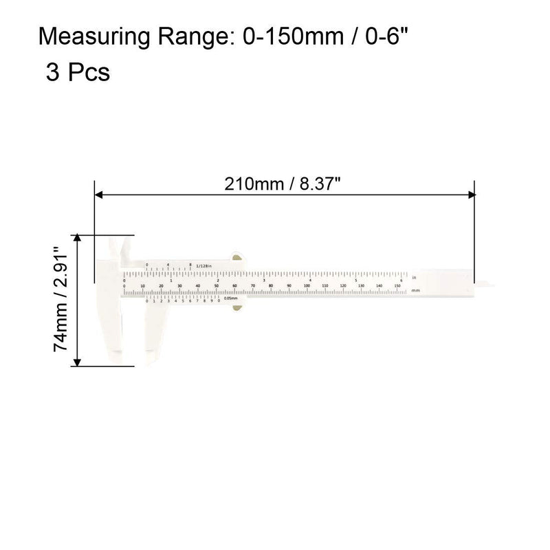 uxcell Vernier Caliper 150mm 6 Inch Metric Mini Double Scale Plastic Ruler Measuring Tool White 3pcs