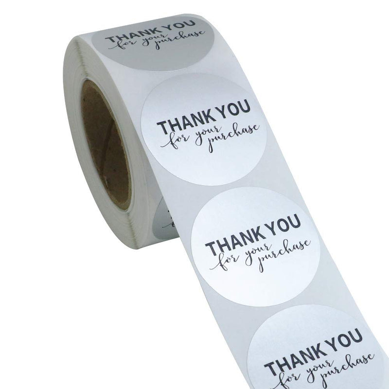 Hybsk Silver Foil Thank You for Your Purchase Stickers 1.5" Round 500 Labels per Roll (Silver)