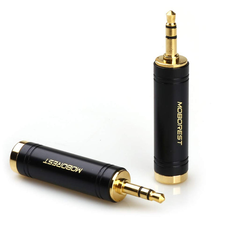 MOBOREST 3.5mm M to 6.35mm F Stereo Pure Copper Adapter, 1/8 Inch Plug Male to 1/4 Inch Jack Female Stereo Adapter, Can be Used for Conversion Headphone adapte, amp adapte, Black Fashion 2-Pack 3.5Male-6.35Female-2Black