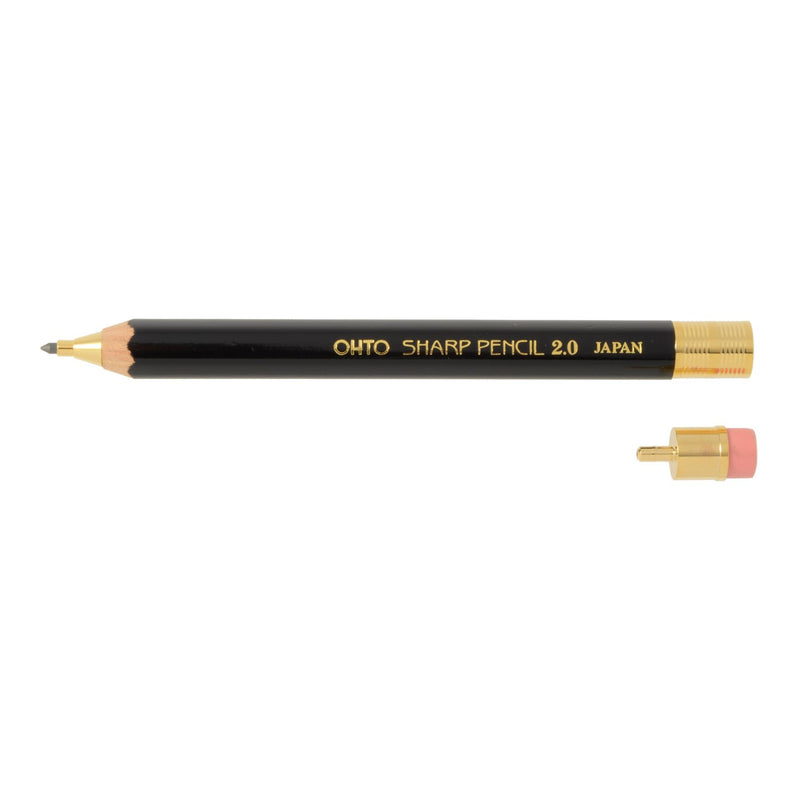 OHTO Mechanical Pencil Wood Sharp with Eraser 2.0, 2.0mm, Black Body (APS-680E-Black)