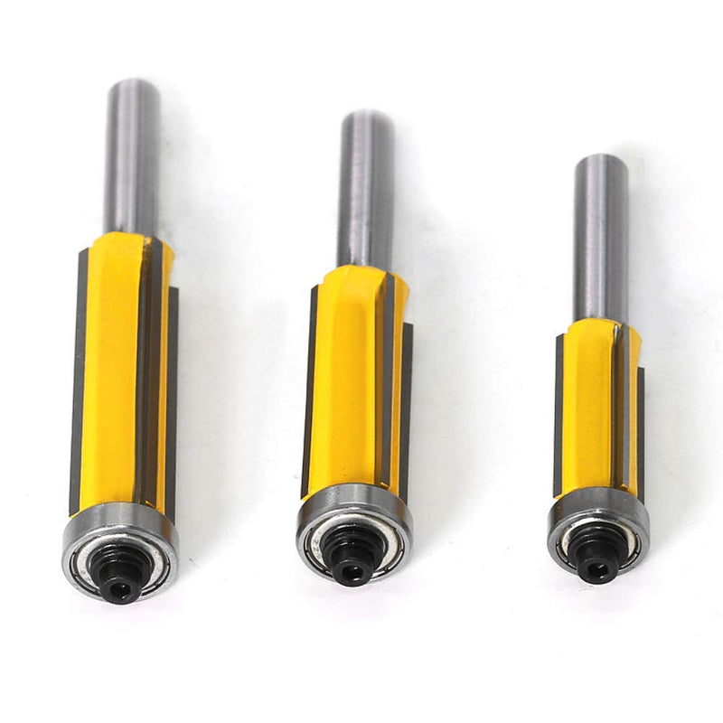 WSOOX 3 Pcs 8mm Shank Flush Cutter Set for Wood - 4 Flutes Top Bearing Flush Trim Bit