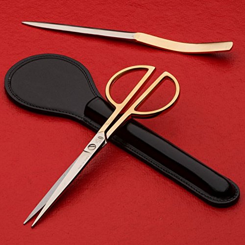 Kings County Tools Letter Opener and Scissor Set with Leather Case | Gold-Plated Handles | Steel Blades | Made in Italy