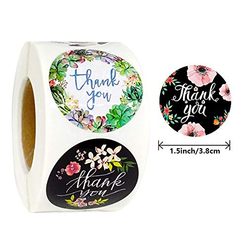 2 Roll 1.5Inch Thank You Stickers, 8 Designs, Thank You Sticker Roll Boutique Supplies for Business Packaging | 500 Labels Per Roll for Bubble Mailers & Bags (1PACK) 1PACK