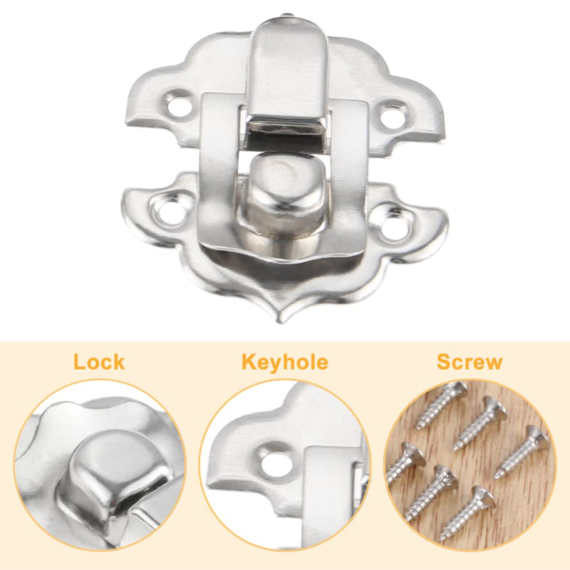 Decorative Hasp Latch, Yetaha 10PCS Iron Cabinet Hasp for Jewelry Wooden Box Case Drawer Hasp Latch Buckle, with 40 Mounting Screws (Silver) Silver