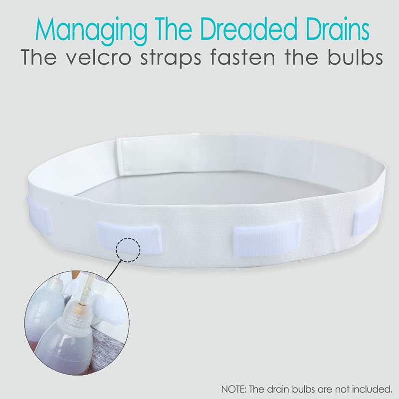 POSTOP MEDICAL WEAR Drainage Bulb Holder Adjustable Belt for JP Drains Tummy Tuck Mastectomy Breast Cancer Post Surgery Reconstruction Surgical Abdominal Recovery Women Men, White, Large (Pack of 1) Large (Pack of 1)