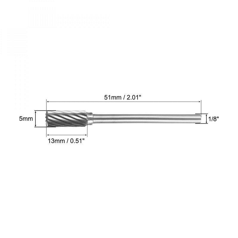 uxcell Tungsten Carbide Rotary Files 1/8" Shank, Single Cut Cylindrical Radius End Rotary Burrs Tool 5mm Dia, for Die Grinder Drill Bit Alloy Steel Hard Metal Carving Polishing, 2pcs