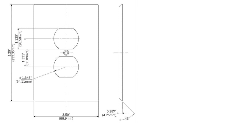 Leviton 84103-40 1-Gang Duplex Device Receptacle Wallplate, Oversized, Device Mount, Stainless Steel