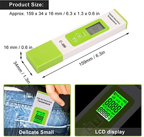 TOPINCN C-100 5-in-1 Salinity TDS EC Seawater Tester Multi-function Water Quality Tester with Multi-parameter Backlight Meters