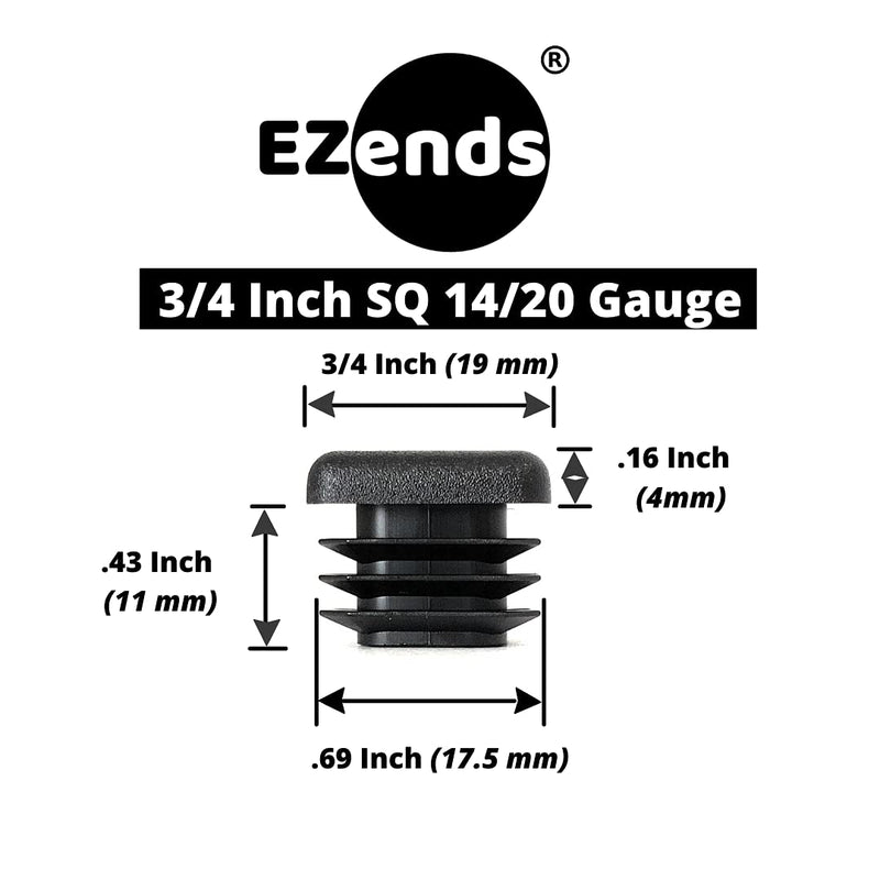 3/4 Inch Square Tubing End Cap 20 PK (14-20 Gauge Wall Tubing) Plastic Plugs/Square End Caps/Plastic End Caps/Square Plug/Square Plastic Plug/by EZENDS â€¦ (20) 14/20 Gauge
