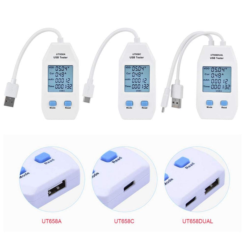 (UT658 Dual) USB Detector Digital Voltmeter Ammeter Power Capacity Voltage Current Meter Used to Inspect USB Chargers, Portable Power Sources