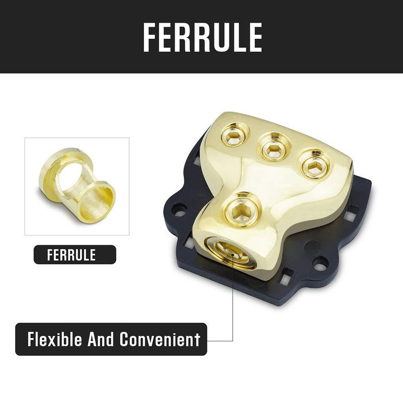LEIGESAUDIO 0/2/4 Gauge in 4/8/10 Gauge Out Copper Amp Power Distribution Block for Car Audio Splitter (3 Way)