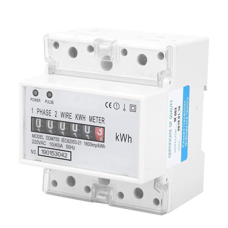 Energy Meter, DDM75S Single Phase 4P Din Rail Energy Meter Electric Meter, Power Consumption Meter Kwh Meter with 5+1(99999.1KWh) Digital Display, 10-40A