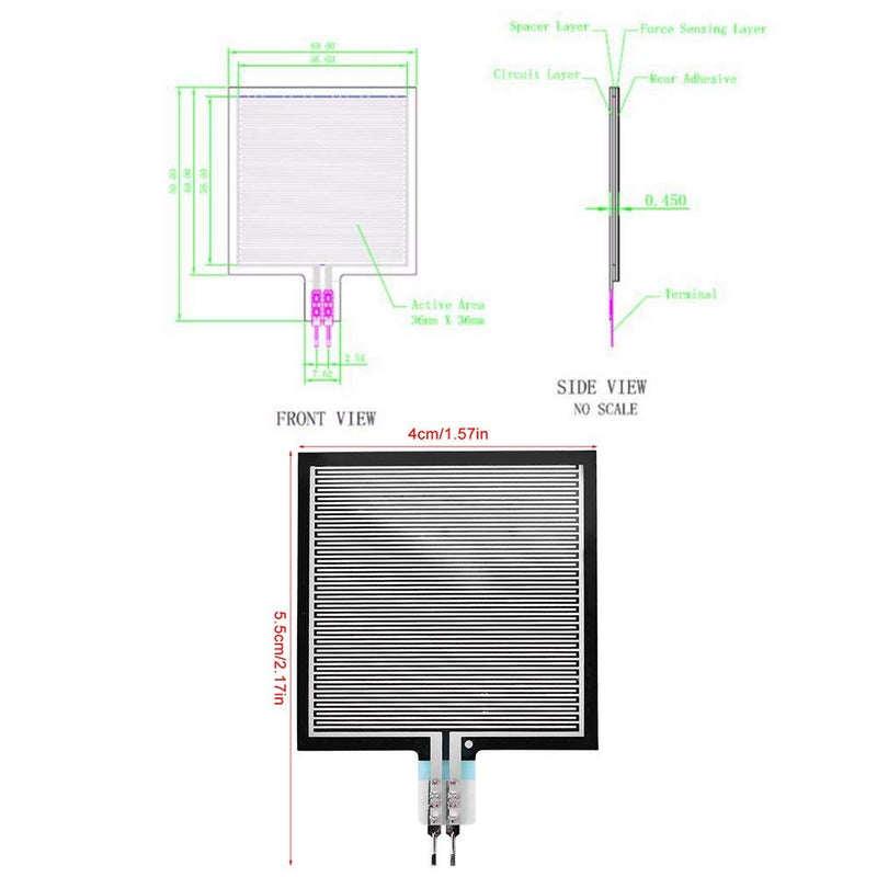 RP-S40-ST Thin Film Pressure Sensor, 20g-10kg High Accuracy Force Sensor for Intelligent High End Seat 5 x 4cm