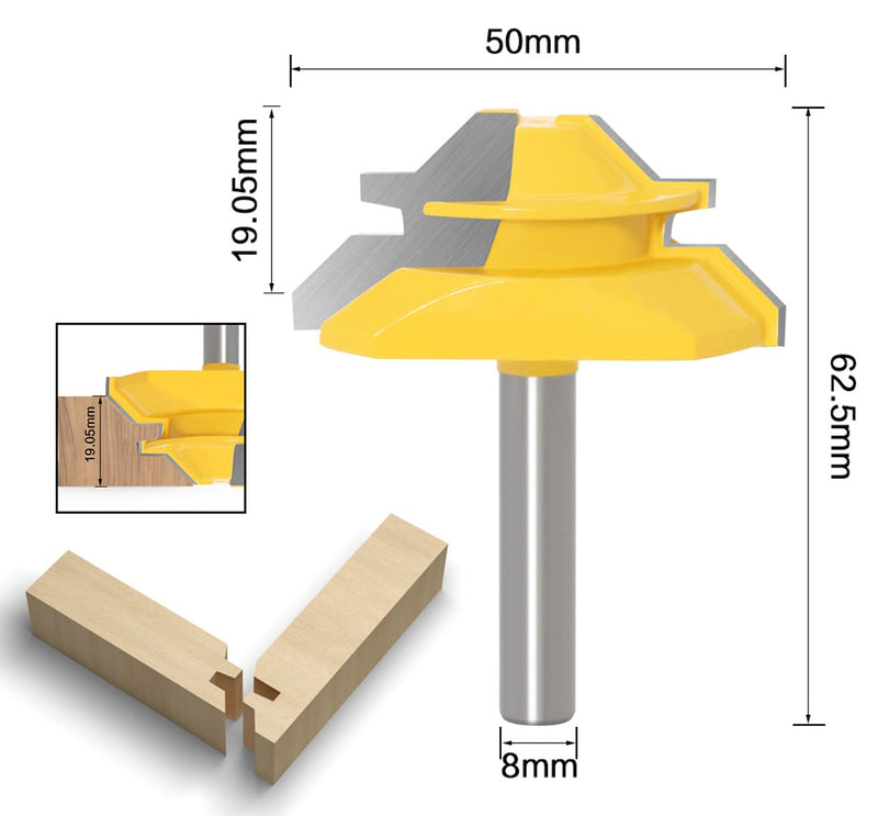 APlus Glue Cutter Miter Glue Cutter Router Bit 45 Degree Lock Miter Router Bit Woodworking Cutter Cutting Tool for Engraving Machine Trimming Machine (Shaft 8mm Shaft 8mm